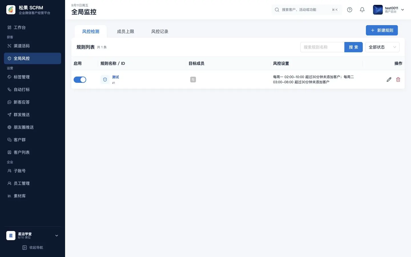 全局风控规则列表页